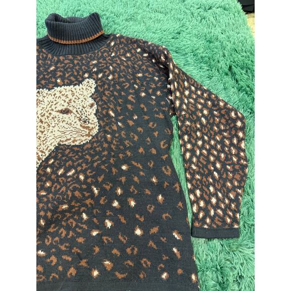Vintage Basic Editions Cheetah Leopard Pattern Turtleneck Knit Sweater USA Made - Picture 12 of 12